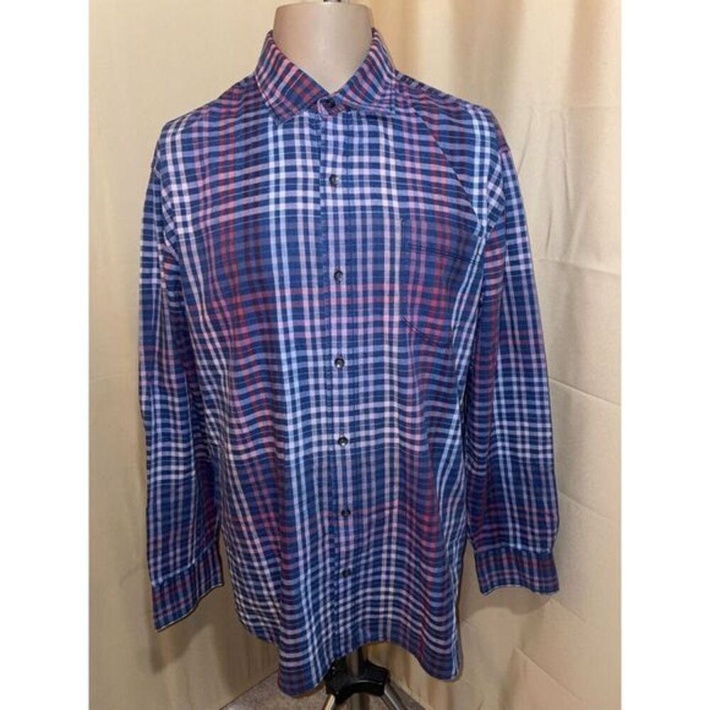 Men's Tommy Bahama Purple Plaid‎ Long Sleeve Button Down Shirt Sz Lg 100% Cotton